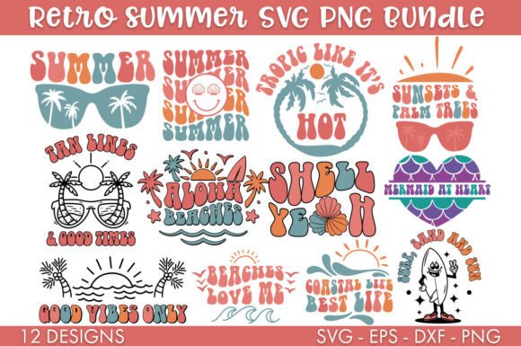 Retro Cute Summer SVG Bundle PNG