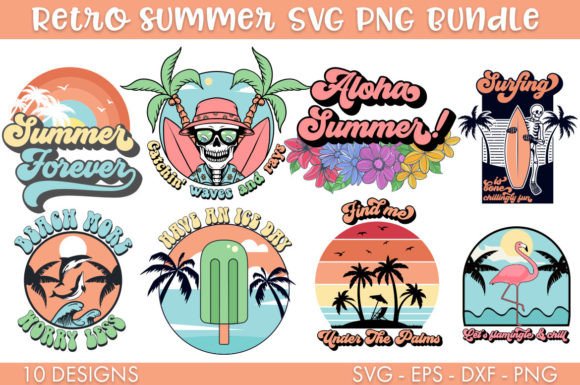 Retro Summer SVG Bundle PNG Cut File